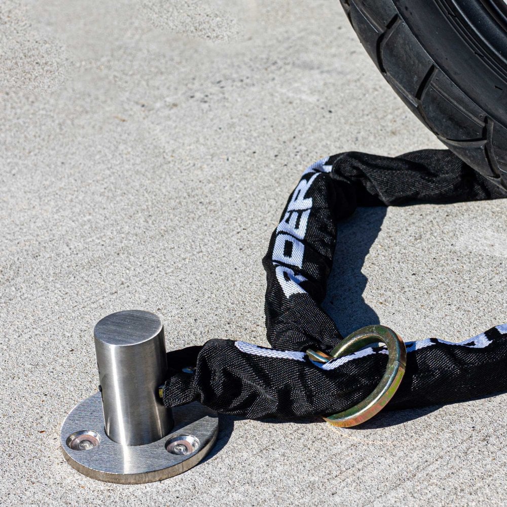 RIDERR Motorcycle Ground Anchor Lock - Stainless Steel Body | 10mm Stainless Pin | 3x Keys (Use with RR318 Chain)