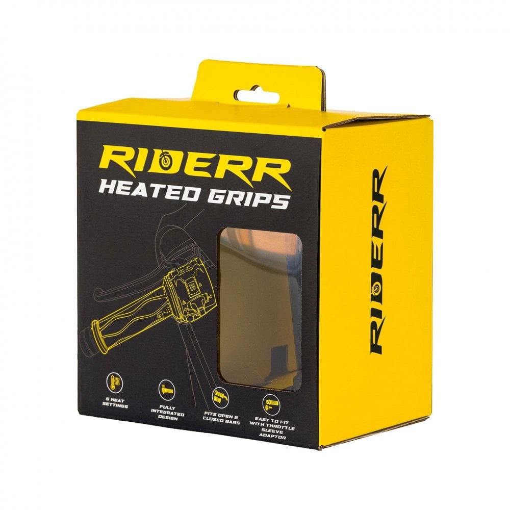 RIDERR Motorcycle Heated Grips - 12v | 5x Settings | inc Throttle tube and adaptors