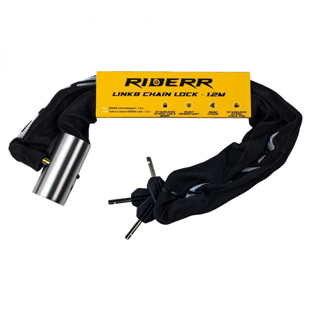 RIDERR Motorcycle Link8 Chain Lock - Stainless Steel Lock Body & Pin | 8mm Chain | 3x Keys | Anti-Drilling Lock Head