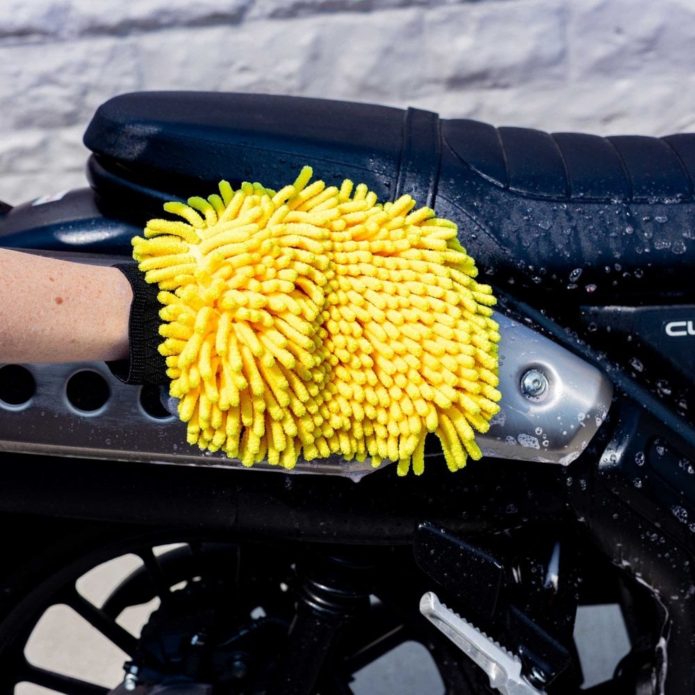 RIDERR Motorcycle Luxury Wash Mitt - Double Sided | Extra Soft (Yellow/Black)