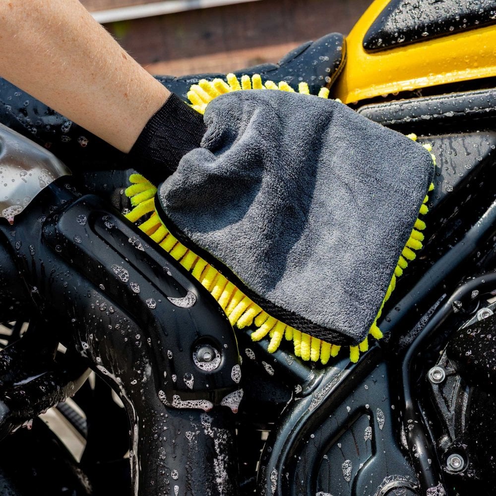 RIDERR Motorcycle Luxury Wash Mitt - Double Sided | Extra Soft (Yellow/Black)