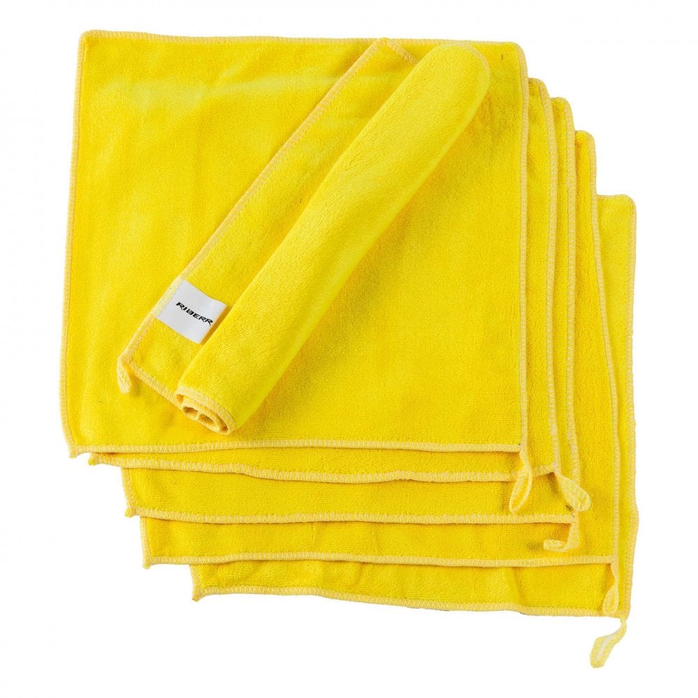 RIDERR Motorcycle MicroFibre Towels - 30cm x 30cm | Yellow | Pack of x6