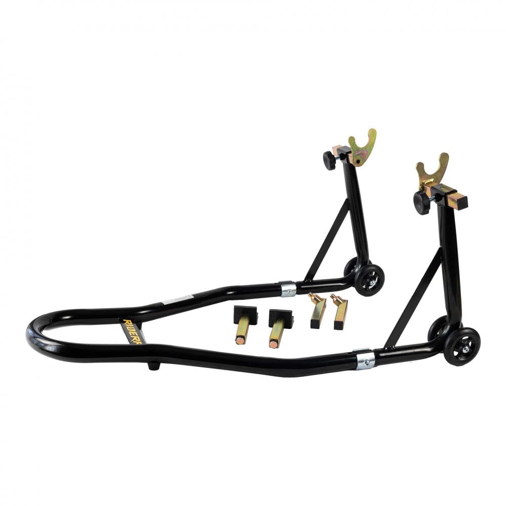 RIDERR Motorcycle Paddock Stand - Pro Model | 340kg | 32mm Steel Tube | Includes Universal & Bobbins Adaptors