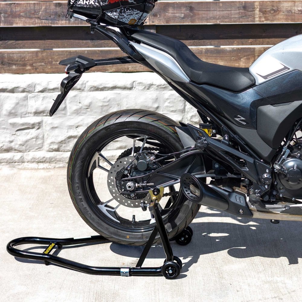 RIDERR Motorcycle Paddock Stand - Pro Model | 340kg | 32mm Steel Tube | Includes Universal & Bobbins Adaptors