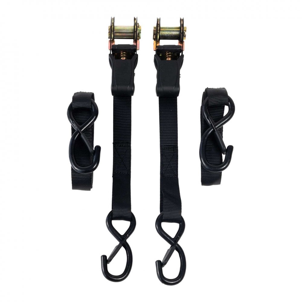 RIDERR Motorcycle Rachet Tie Down Straps - 400kg Safe Load | 800kg Break Strength | 5m x 25mm | Quick Release | Double Pack (Black)