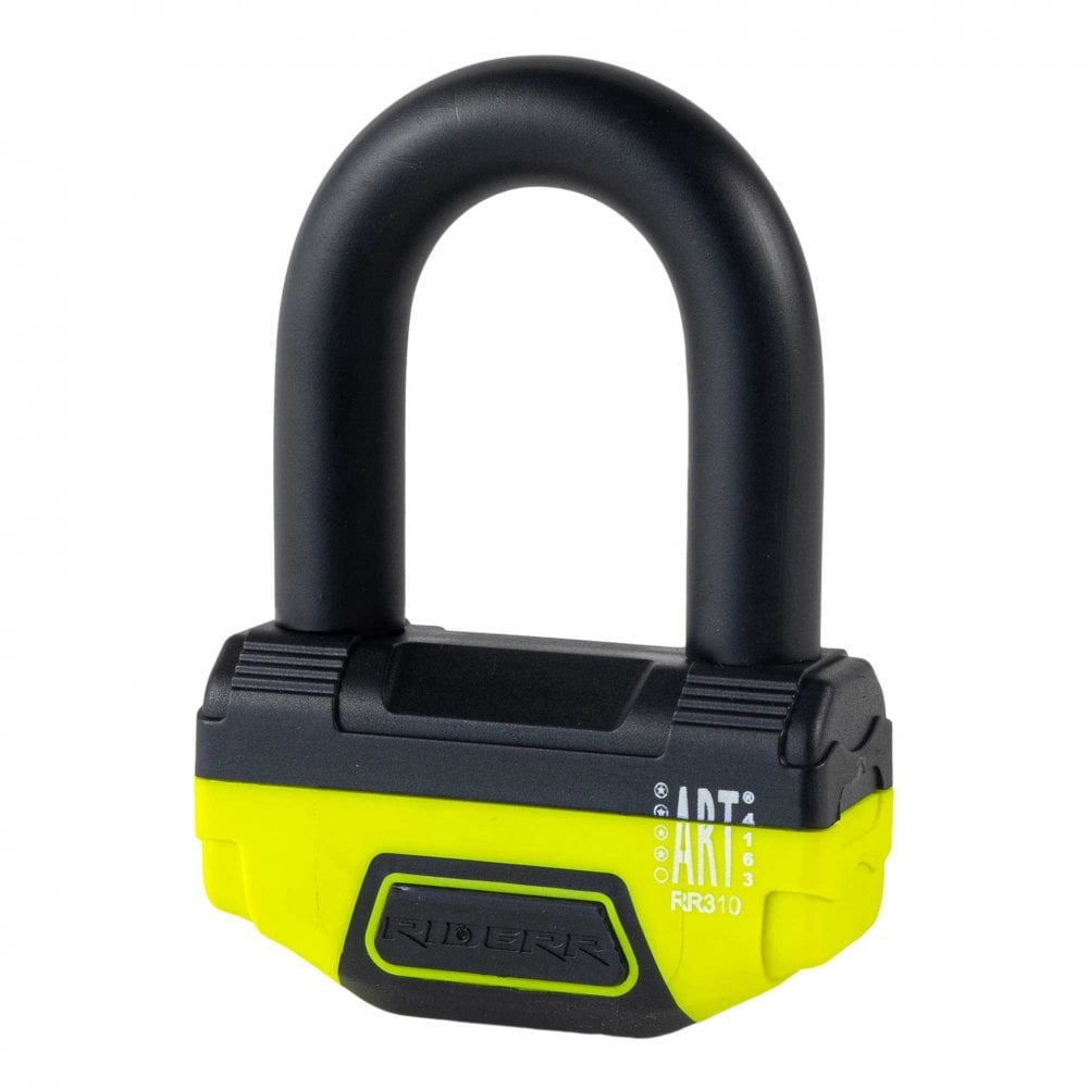 RIDERR Motorcycle RR55 Disc Lock 14.5mm Hardened Steel D Lock ART4 (Black/Yellow Fluo)