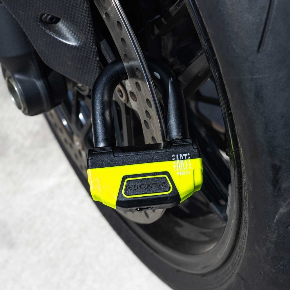 RIDERR Motorcycle RR55 Disc Lock 14.5mm Hardened Steel D Lock ART4 (Black/Yellow Fluo)