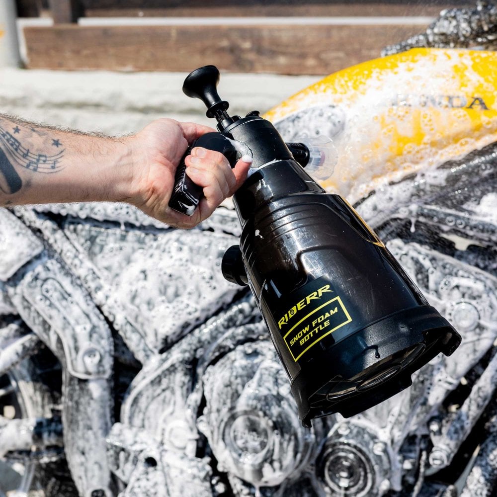 RIDERR Motorcycle Snow Foam Bottle - 2ltr | 2x Spray Nozzles for Water or Foam (Black/Yellow)