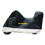 RIDERR Motorcycle Cover + Top Box - Indoor & Outdoor |UV Resistant | Chain loop Holes | Elasticated Base + Strap (Black/Silver)