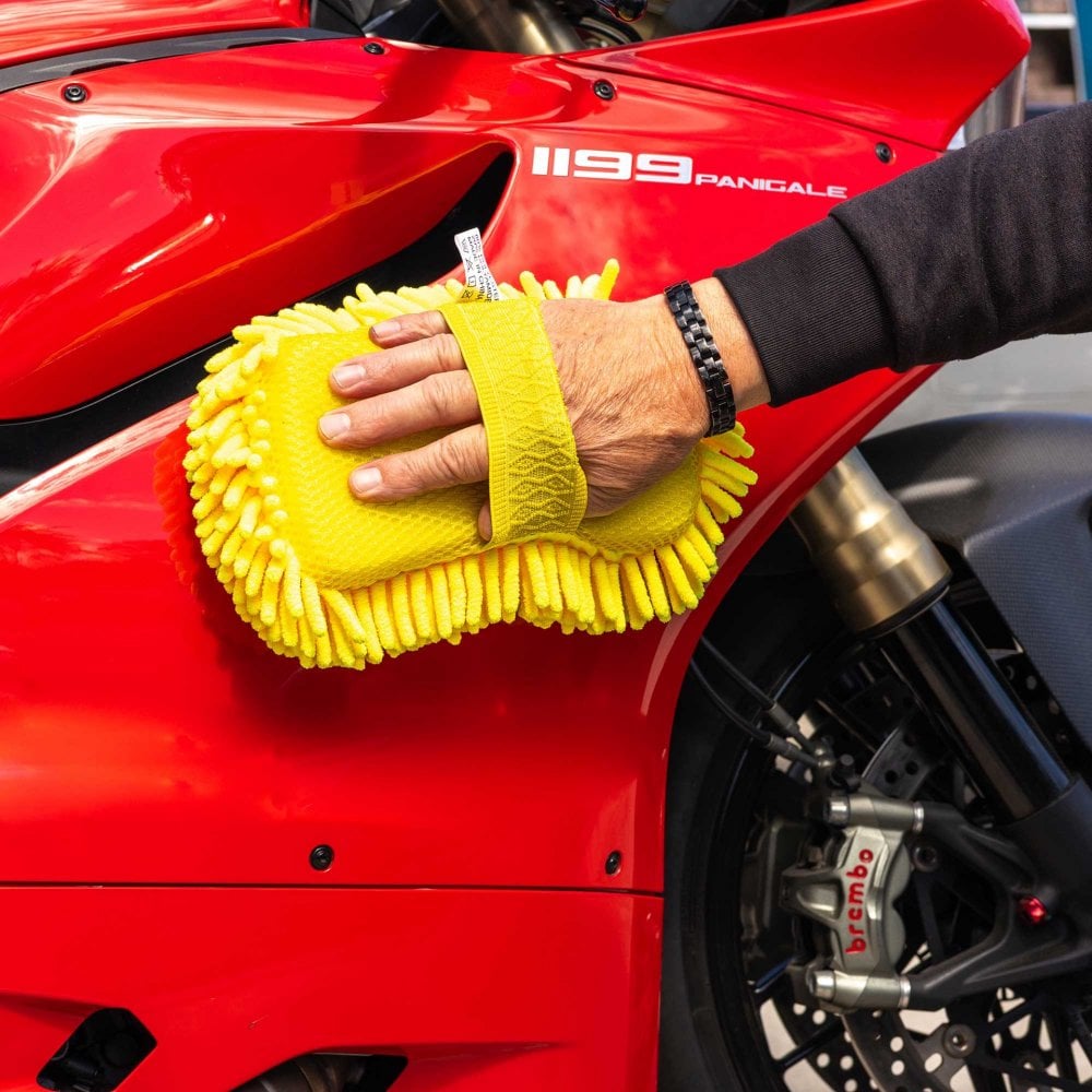 RIDERR Motorcycle MicroFibre Sponge - Chenille Microfibre & Sponge in one | Elasticated Strap (Yellow)