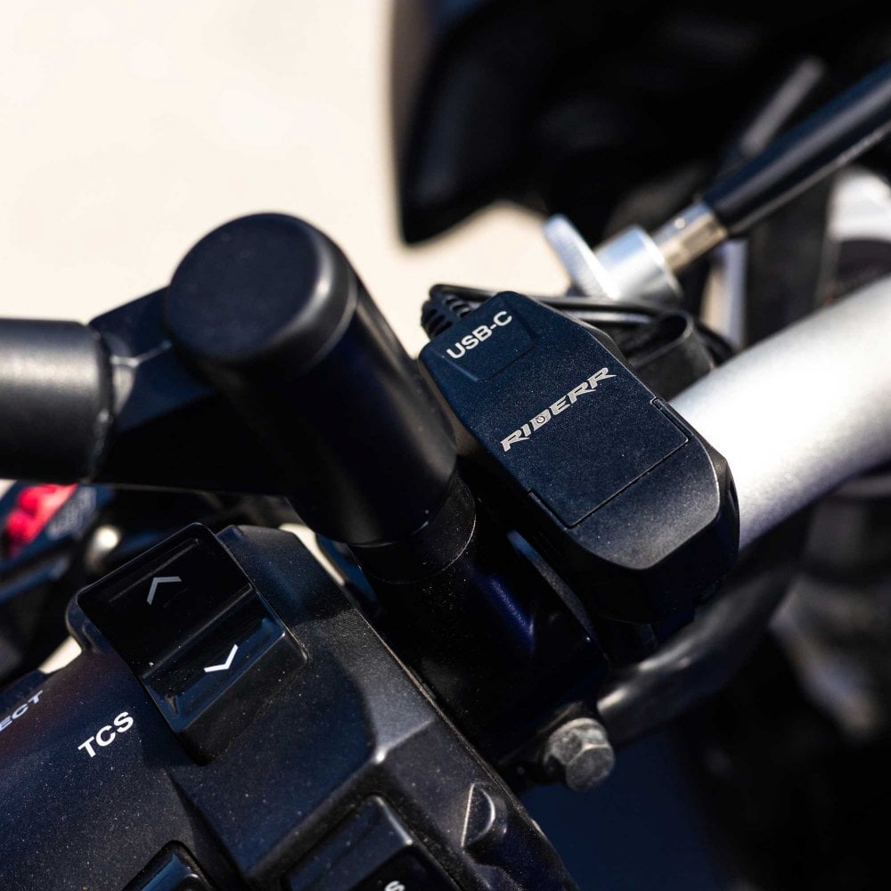 RIDERR Motorcycle USB Handlebar Charger - SAE Input to USB-C Output | 1.7m Cable | 5v 9v 12v | 3A 2A 1.5A
