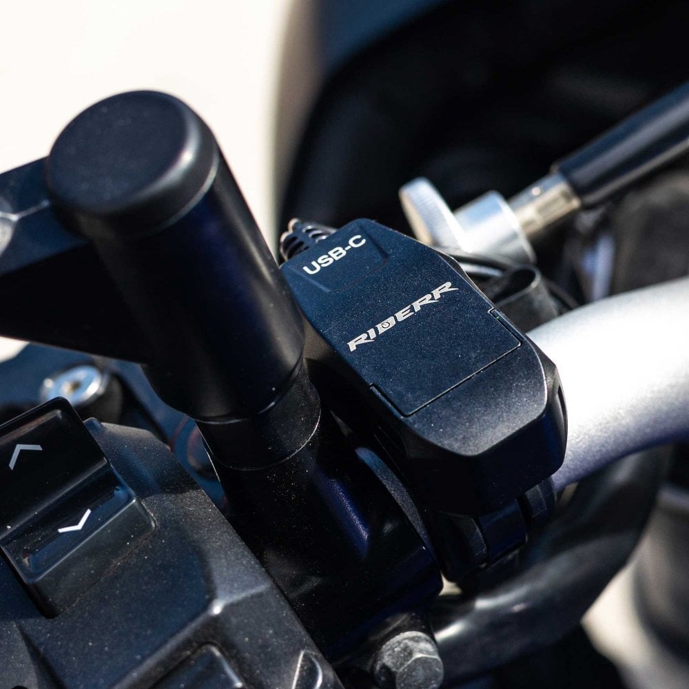 RIDERR Motorcycle USB Handlebar Charger - SAE Input to USB-C Output | 1.7m Cable | 5v 9v 12v | 3A 2A 1.5A