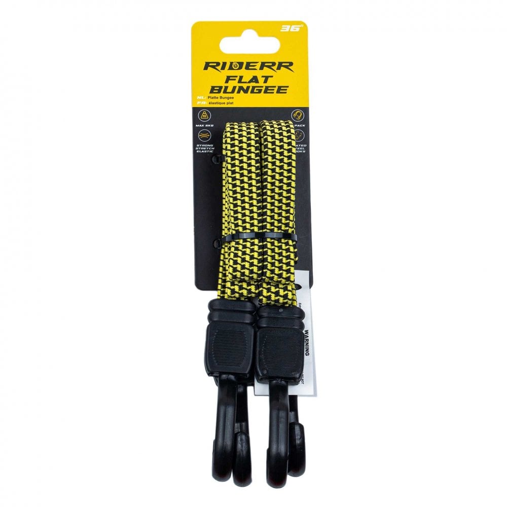 RIDERR Motorcycle Flat Bungee Strap - 36" | Anti Roll Design | Strong Elastic (Black/Yellow)