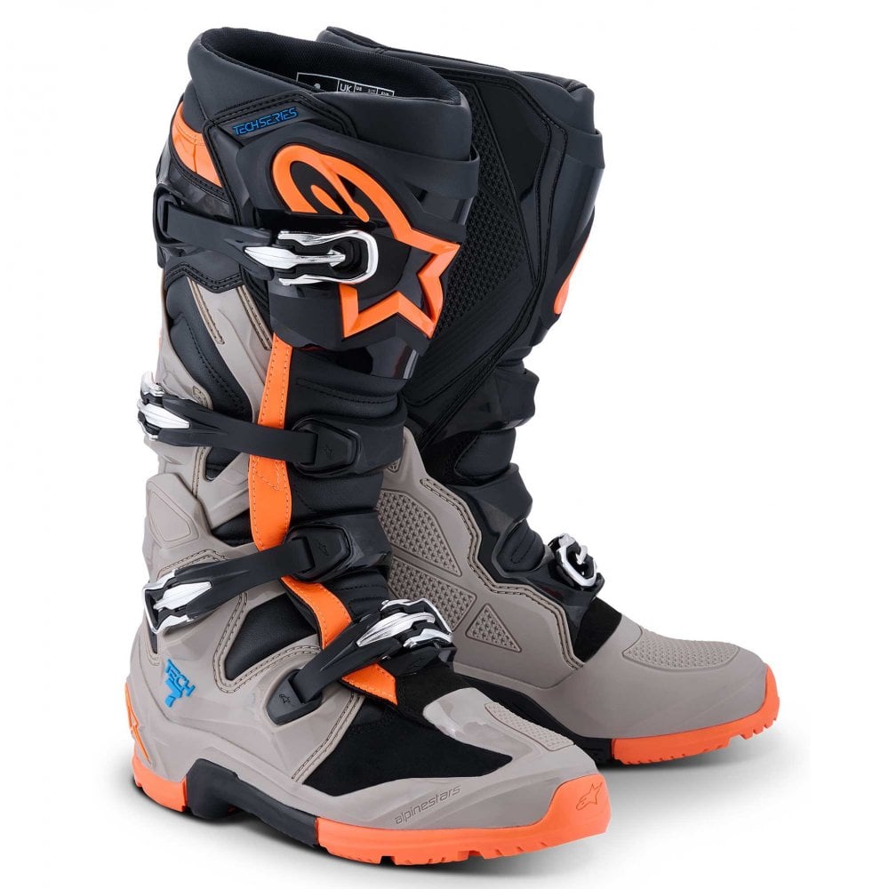 Alpinestars MX Boots - Tech 7 Enduro **NEW Model** (Black/Warm Grey/Orange Fluo)