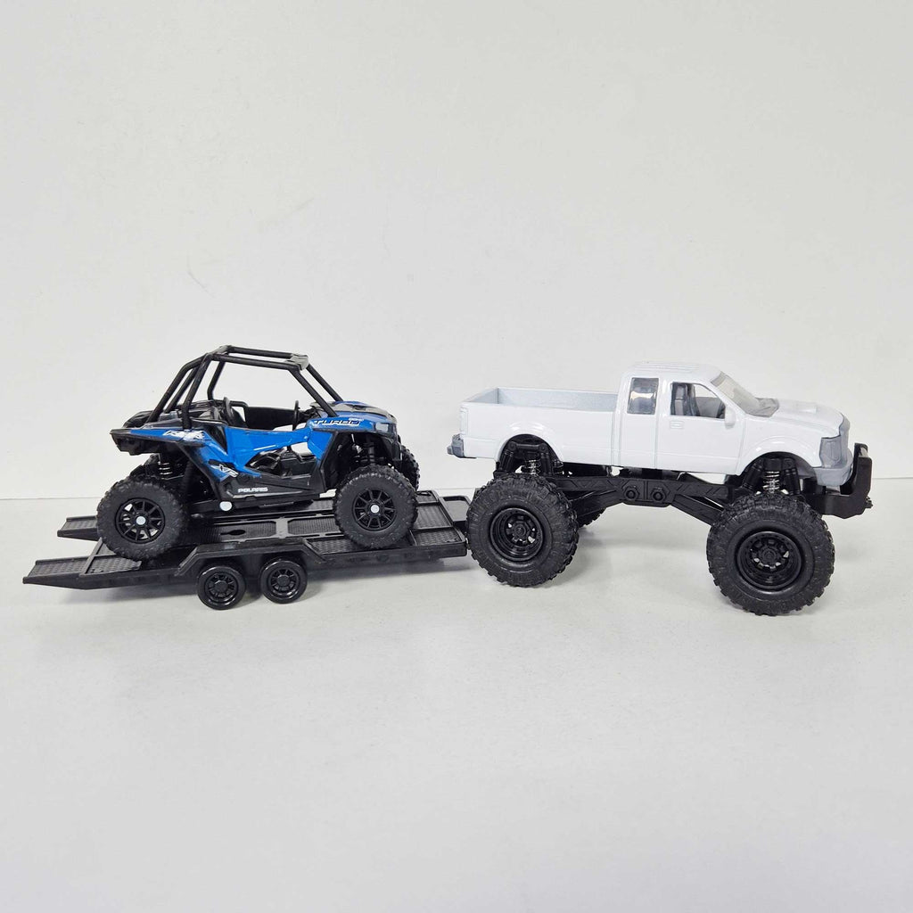 New Ray Toys - 1:32 - Truck - White Chevrolet Pick-Up w/Trailer & Polaris