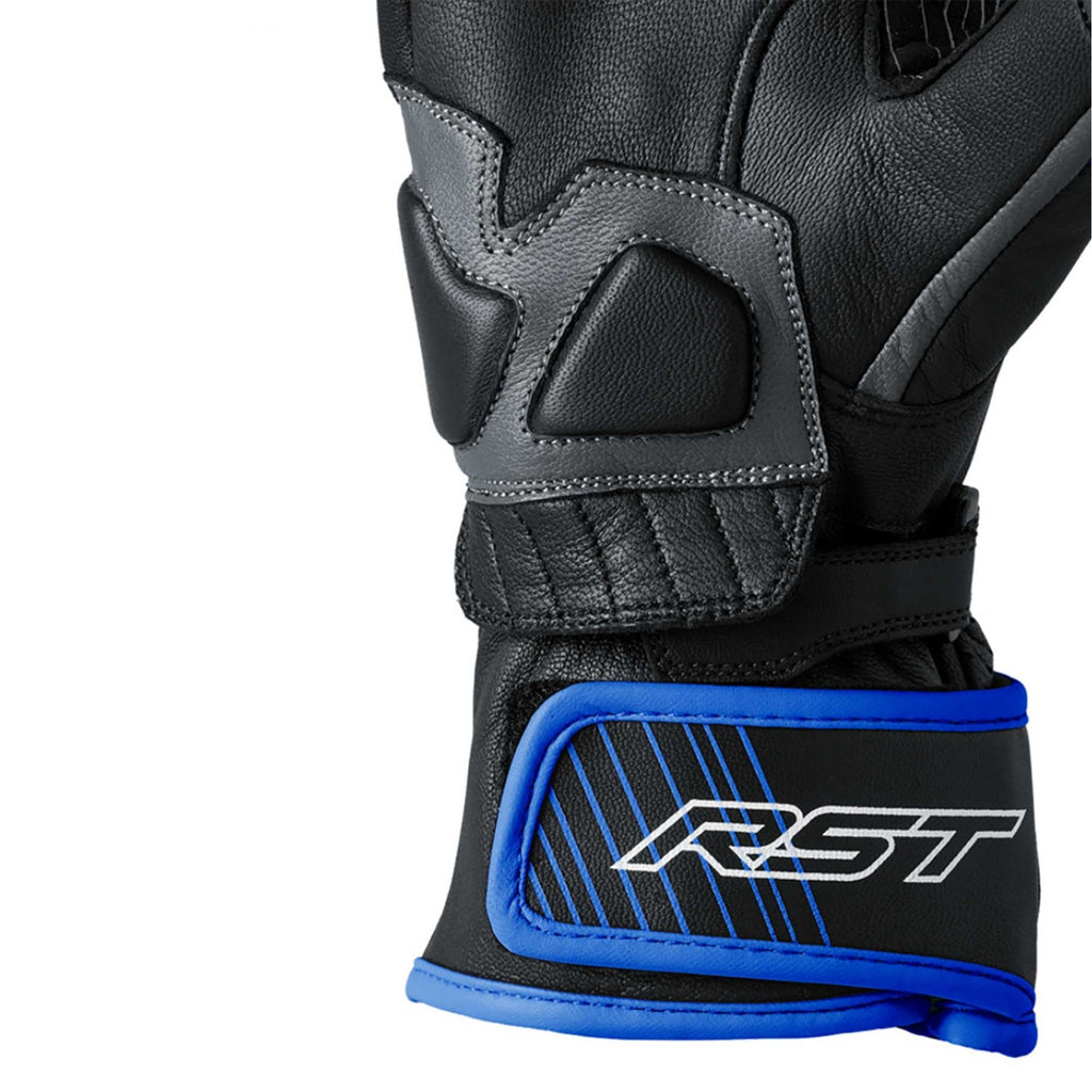 RST Motorcycle Road | Sports Leather Gloves - Fulcrum CE (Grey/Blue/Black)