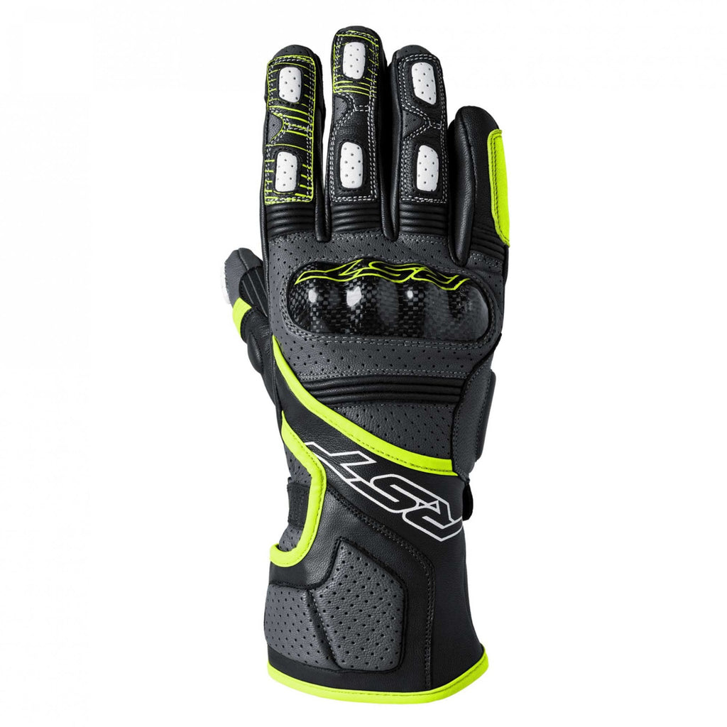 RST Motorcycle Road | Sports Leather Gloves - Fulcrum CE (Grey/Fluo Yellow/Black)