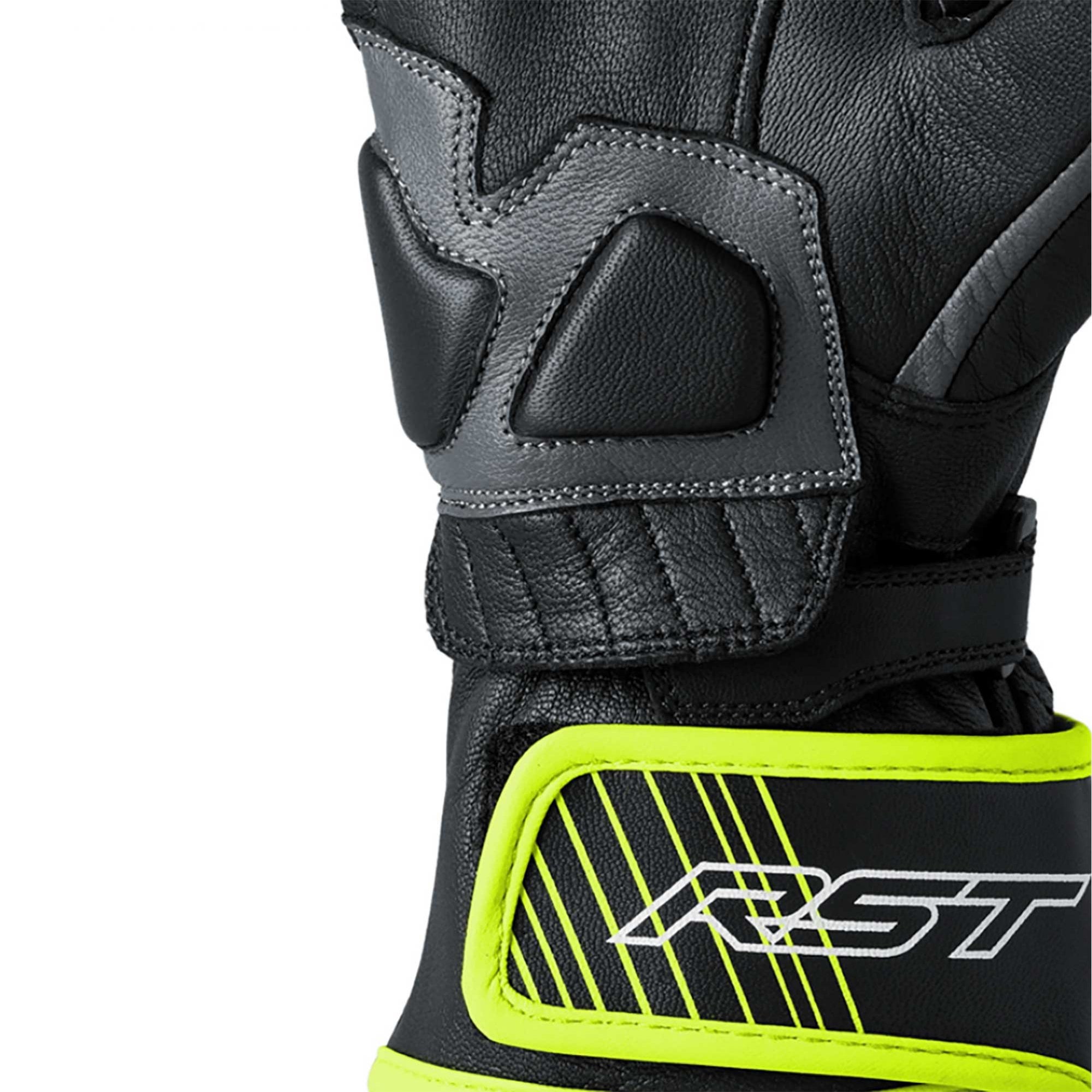RST Motorcycle Road | Sports Leather Gloves - Fulcrum CE (Grey/Fluo Yellow/Black)