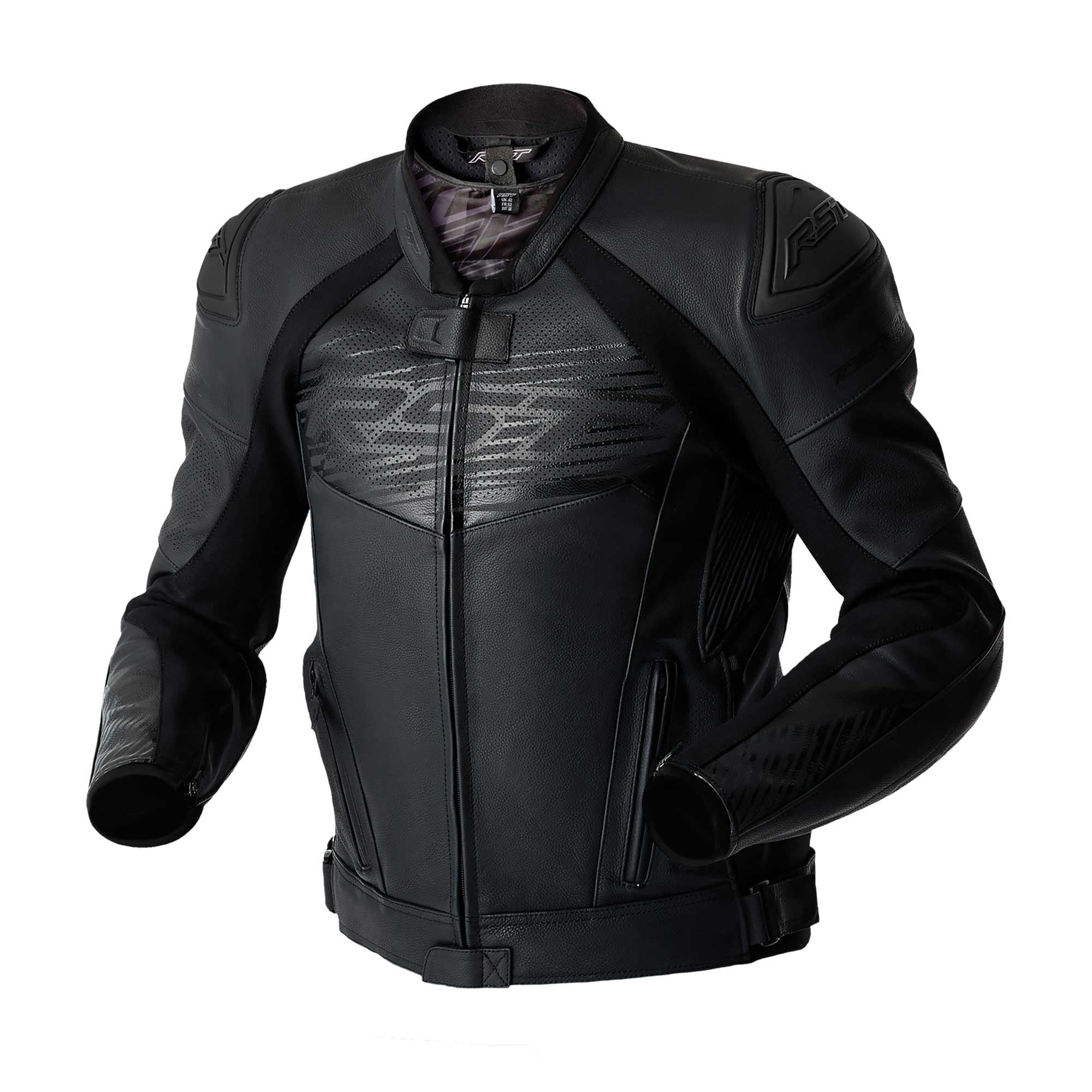 RST Motorcycle Race | Road Leather Jacket - Tractech Evo D3O Armour (Black / Black)