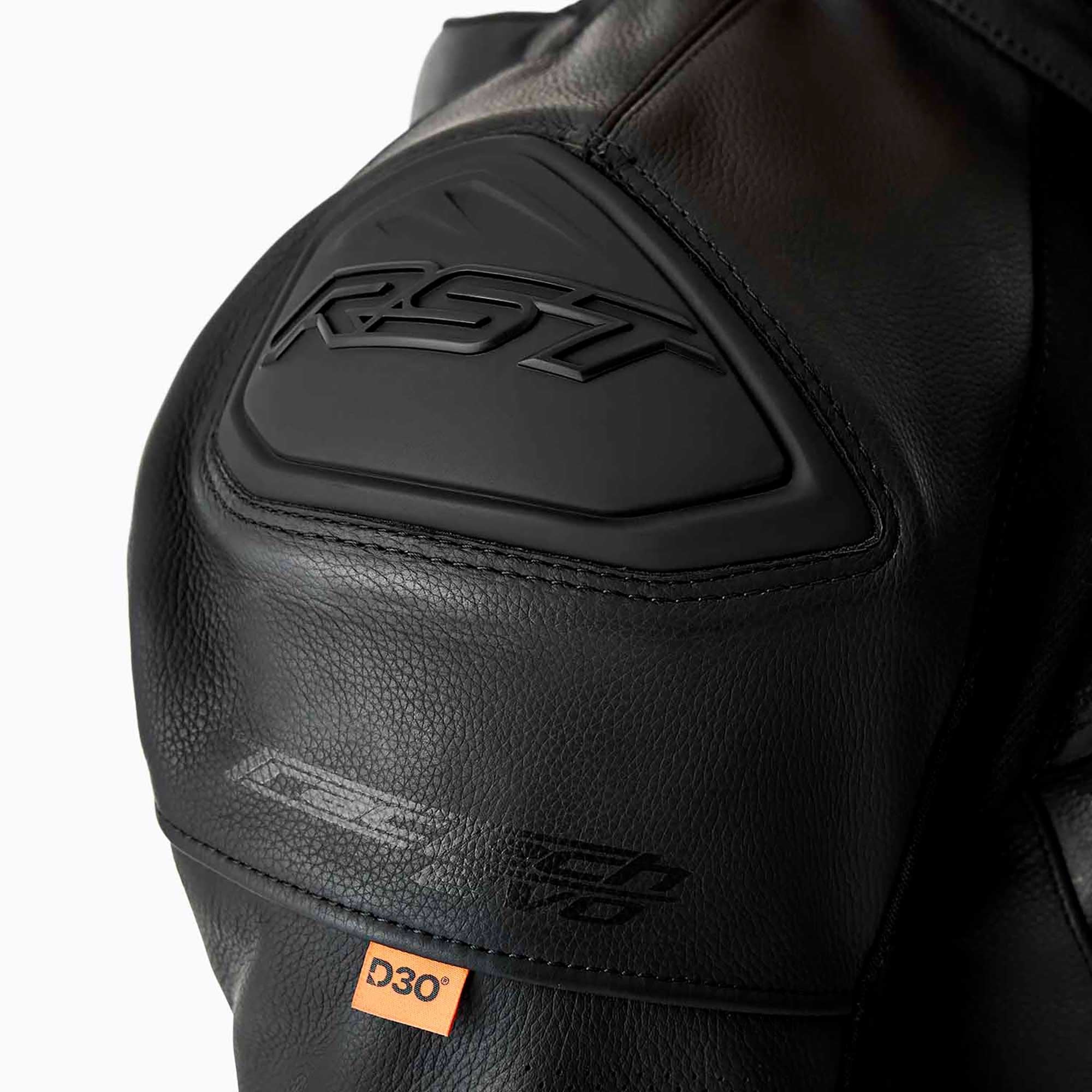 RST Motorcycle Race | Road Leather Jacket - Tractech Evo D3O Armour (Black / Black)