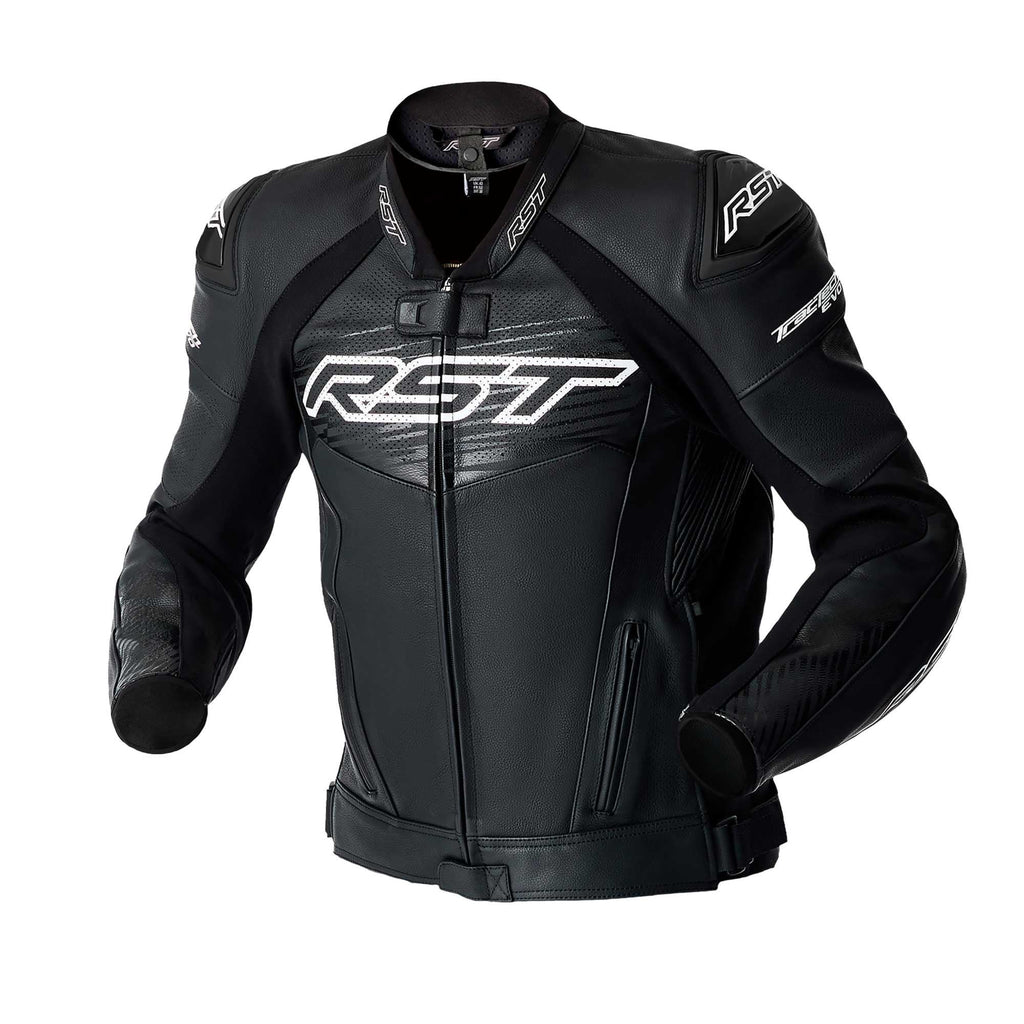 RST Motorcycle Race | Road Leather Jacket - Tractech Evo D3O Armour (Black / White)