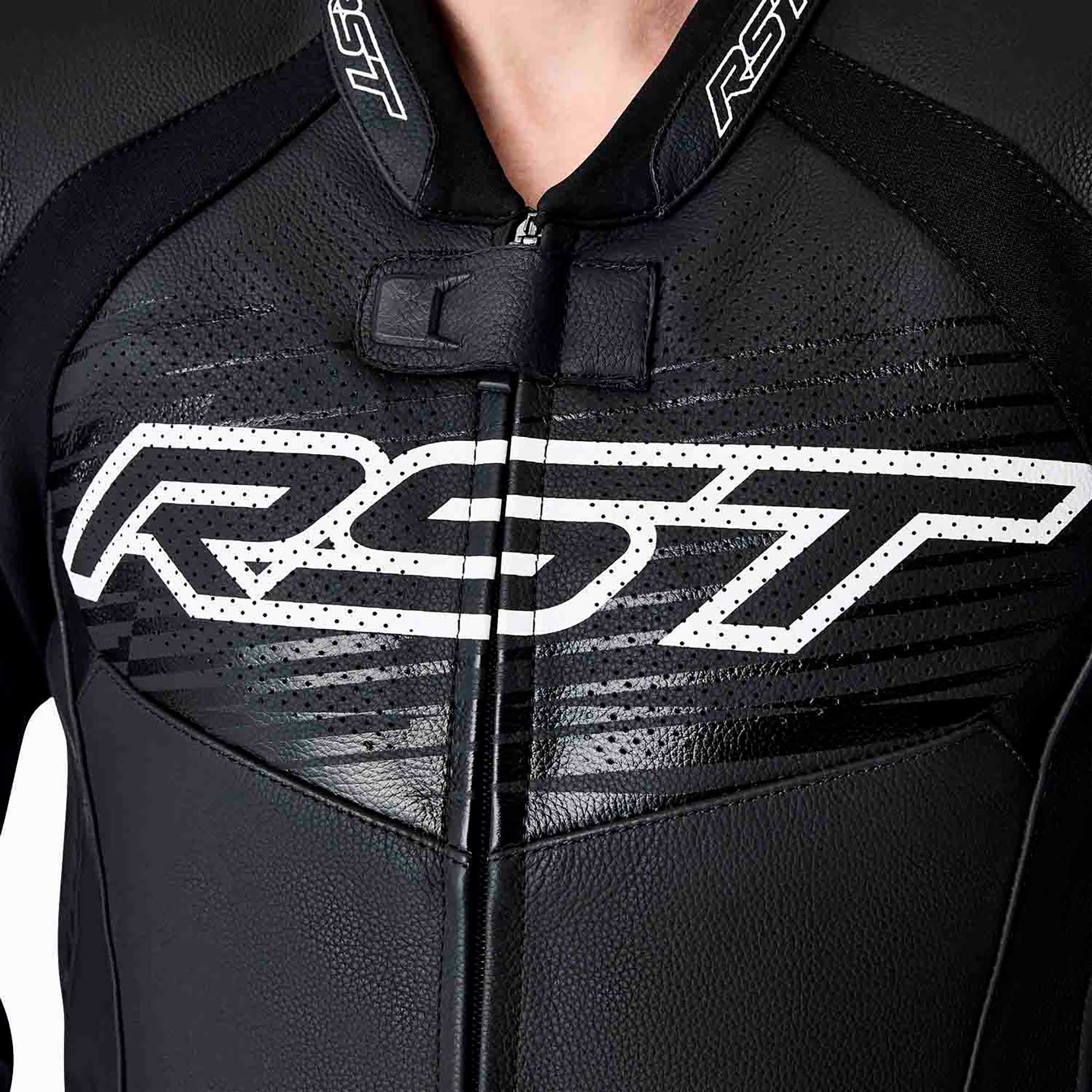 RST Motorcycle Race | Road Leather Jacket - Tractech Evo D3O Armour (Black / White)