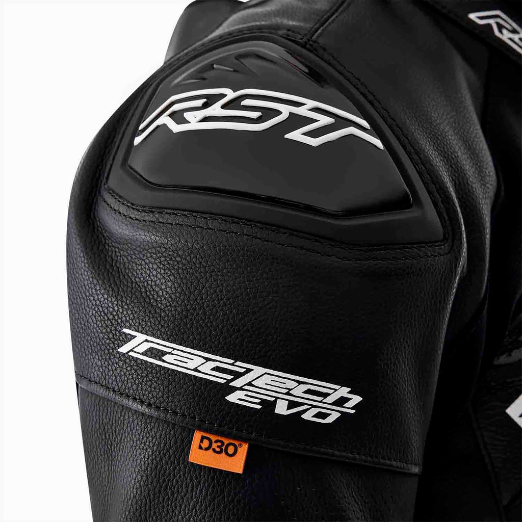 RST Motorcycle Race | Road Leather Jacket - Tractech Evo D3O Armour (Black / White)