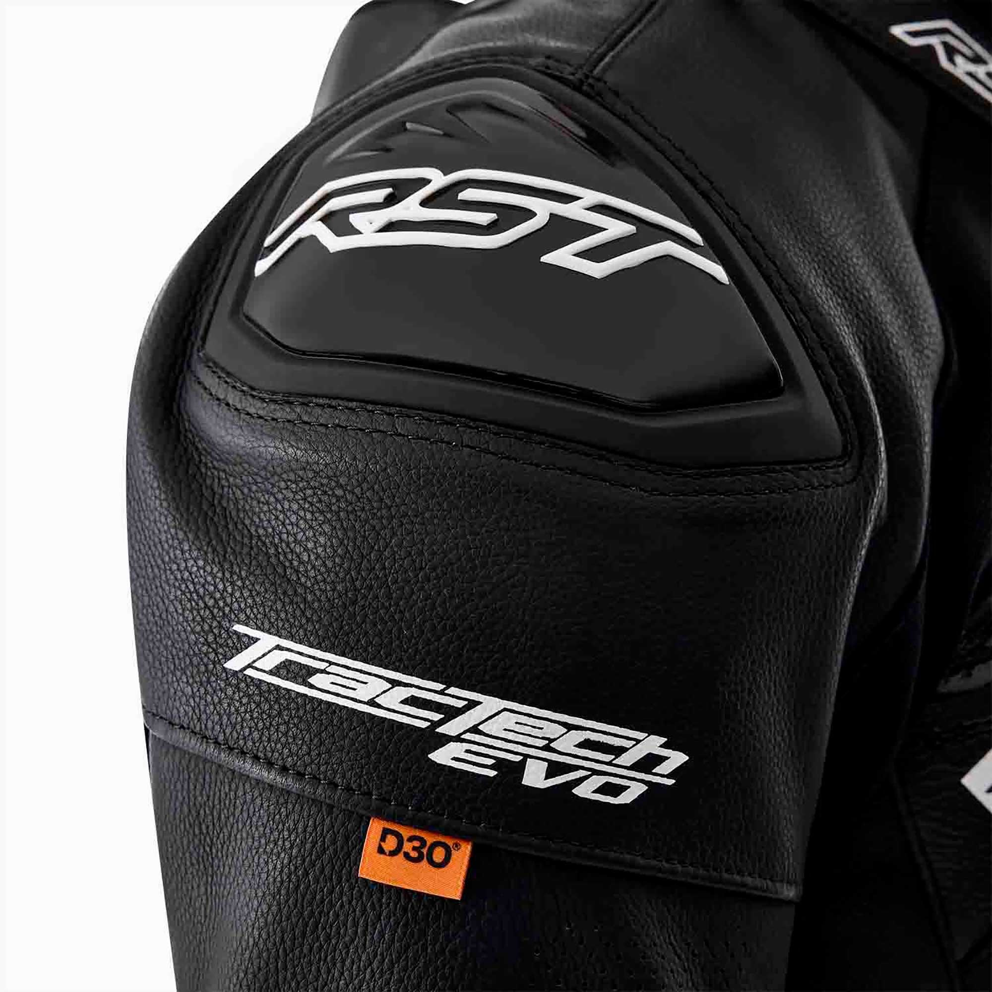 RST Motorcycle Race | Road Leather Jacket - Tractech Evo D3O Armour (Black / White)