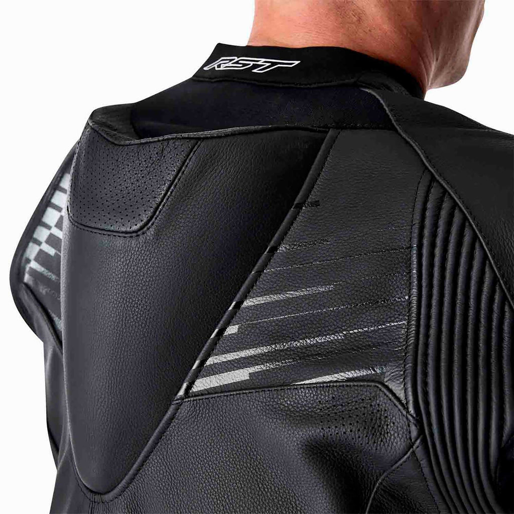 RST Motorcycle Race | Road Leather Jacket - Tractech Evo D3O Armour (Black / White)