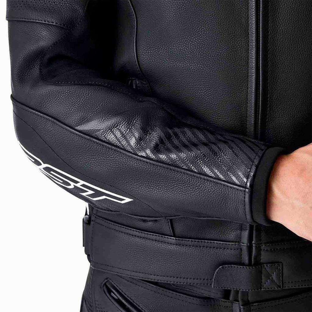 RST Motorcycle Race | Road Leather Jacket - Tractech Evo D3O Armour (Black / White)