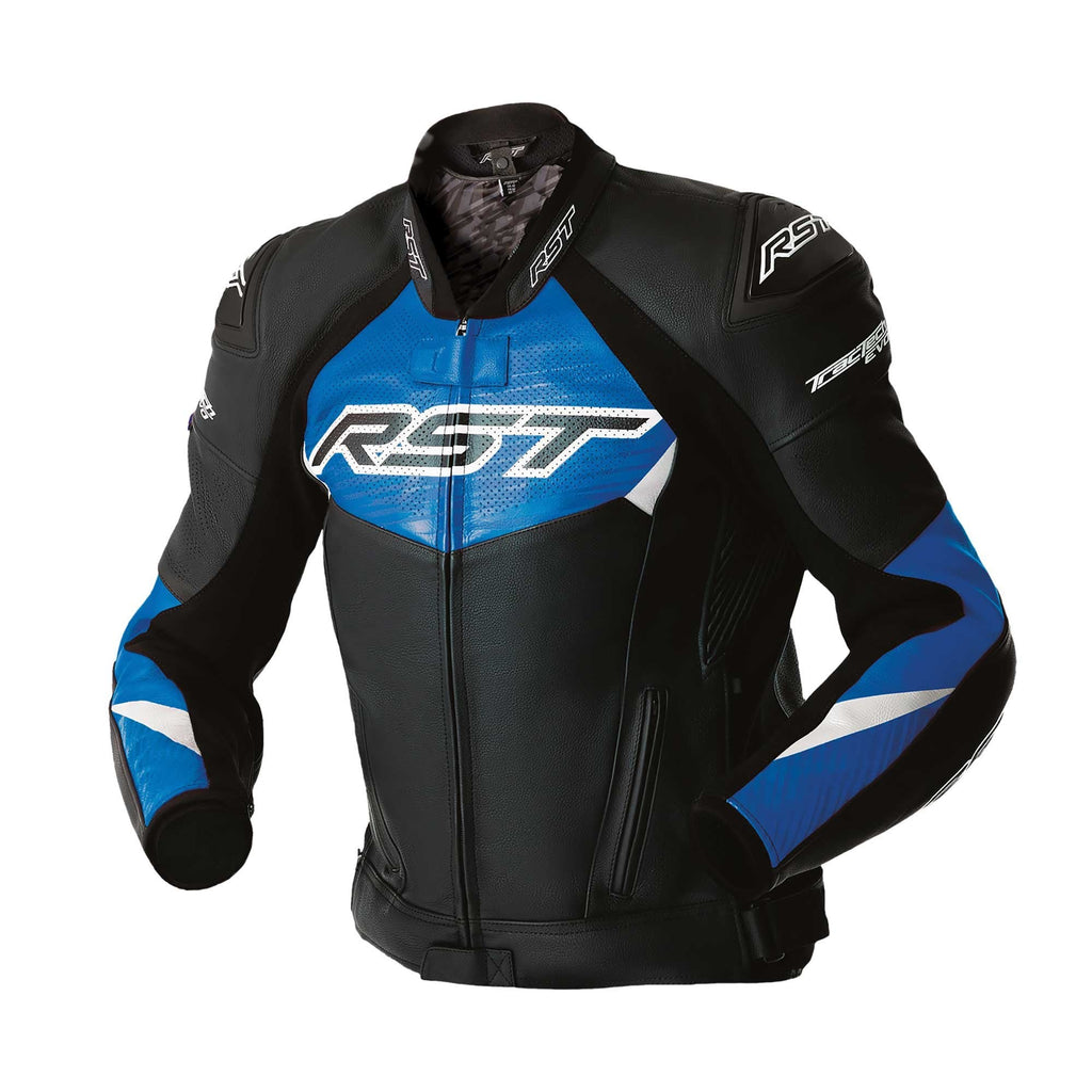 RST Motorcycle Race | Road Leather Jacket - Tractech Evo D3O Armour (Black / Blue)