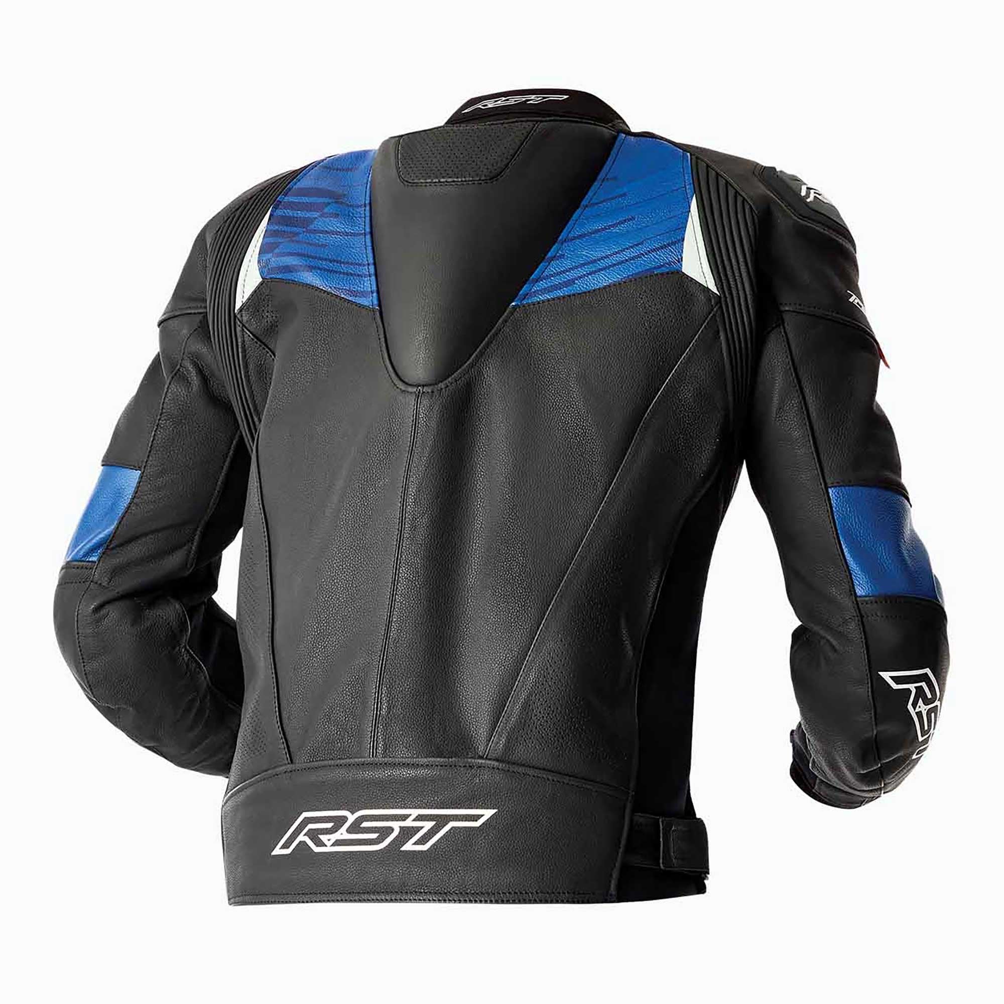 RST Motorcycle Race | Road Leather Jacket - Tractech Evo D3O Armour (Black / Blue)