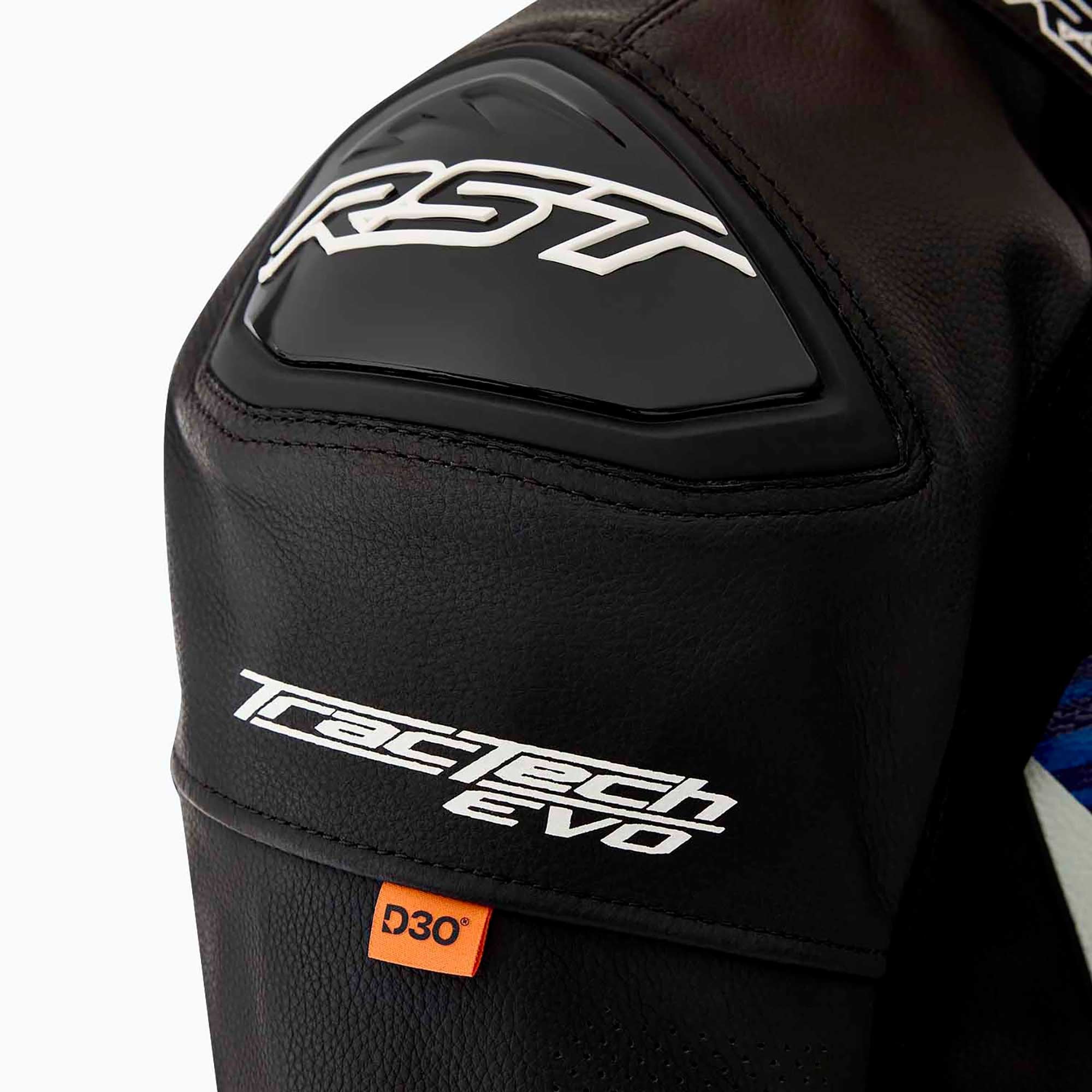 RST Motorcycle Race | Road Leather Jacket - Tractech Evo D3O Armour (Black / Blue)