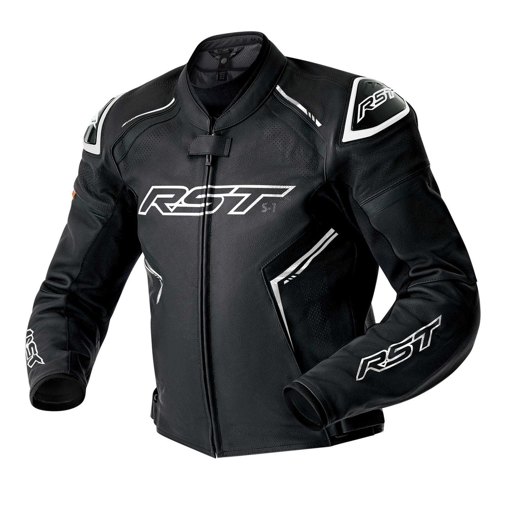 RST Motorcycle Sports | Road Leather Jacket - S1 D3O Armour (Black / Black / White)