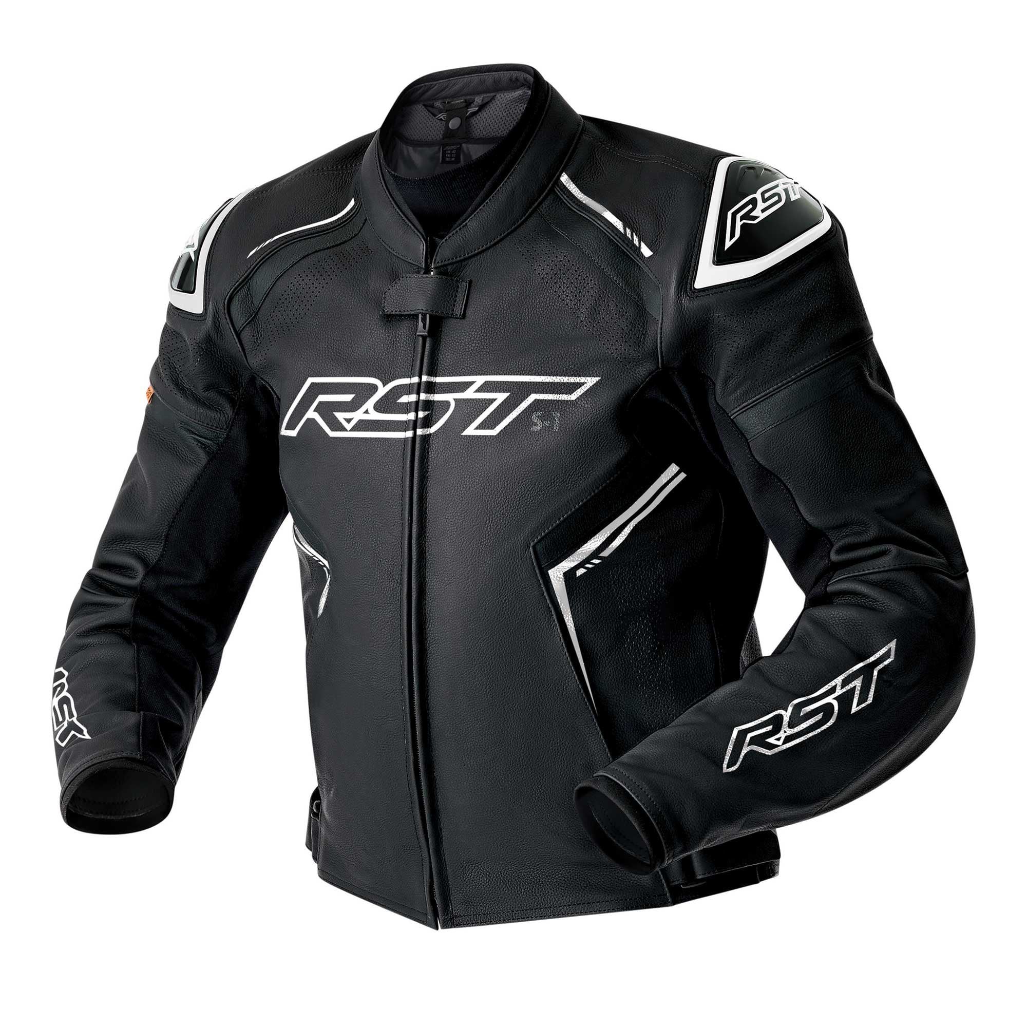 RST Motorcycle Sports | Road Leather Jacket - S1 D3O Armour (Black / Black / White)