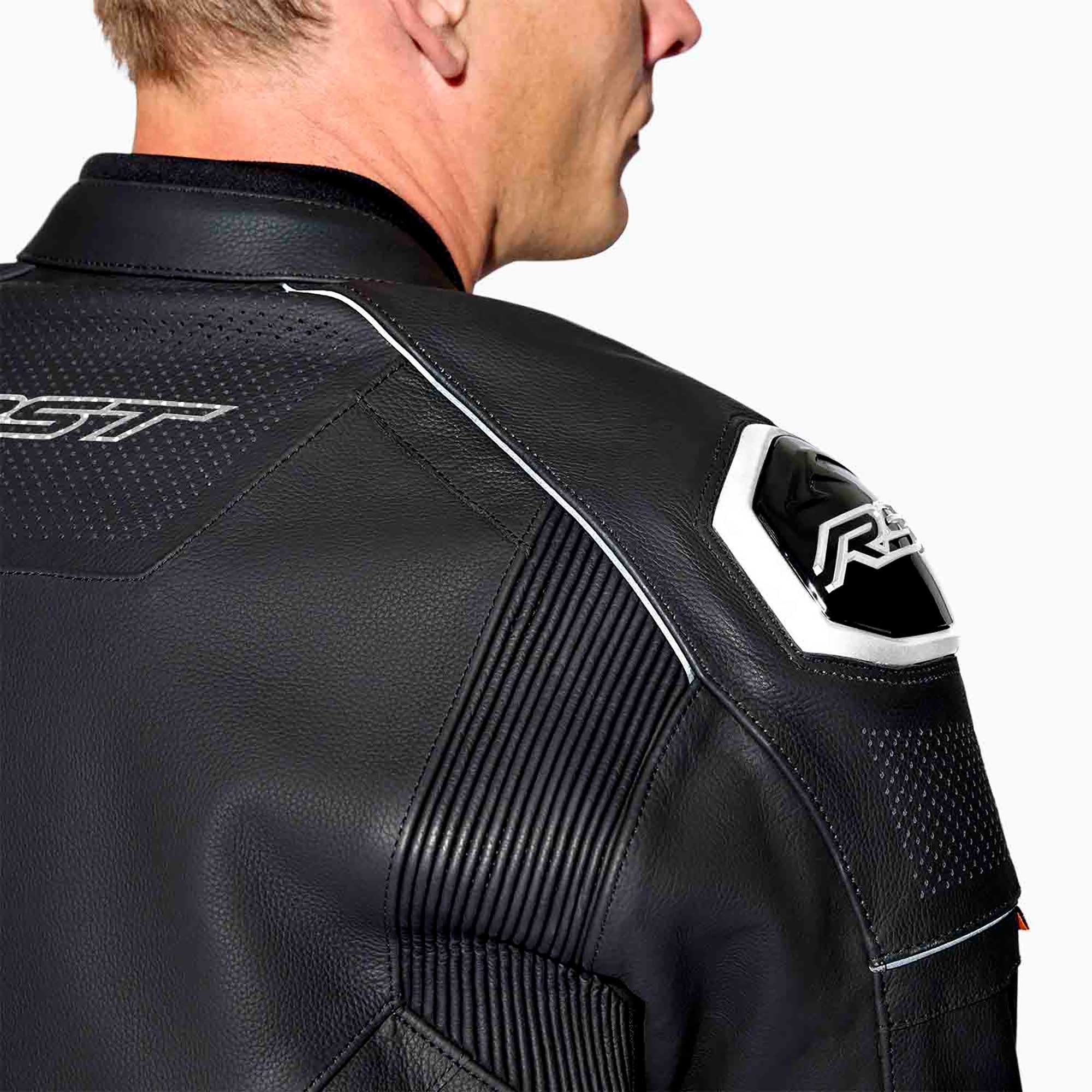 RST Motorcycle Sports | Road Leather Jacket - S1 D3O Armour (Black / Black / White)