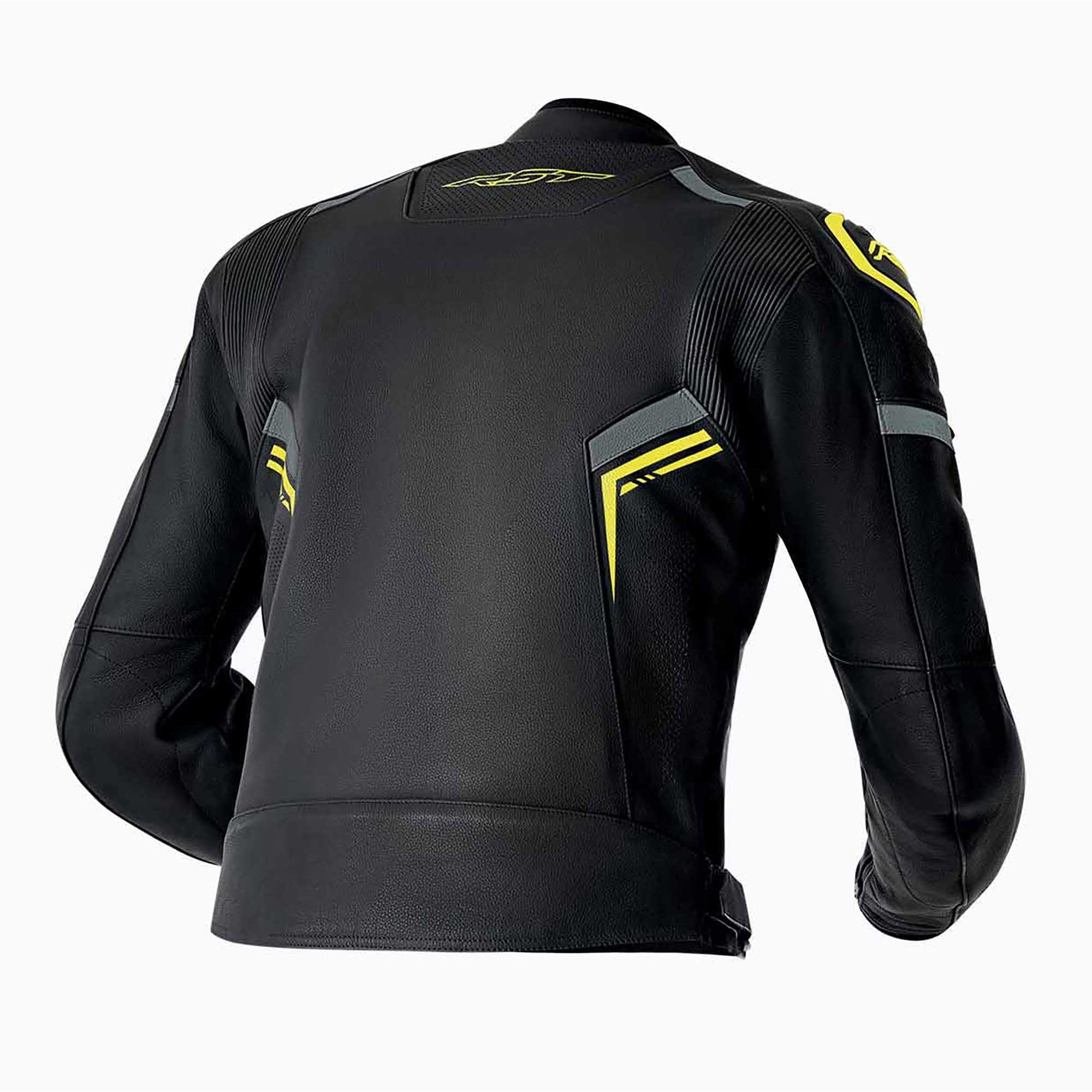 RST Motorcycle Sports | Road Leather Jacket - S1 D3O Armour (Black / Grey / Flo Yellow)
