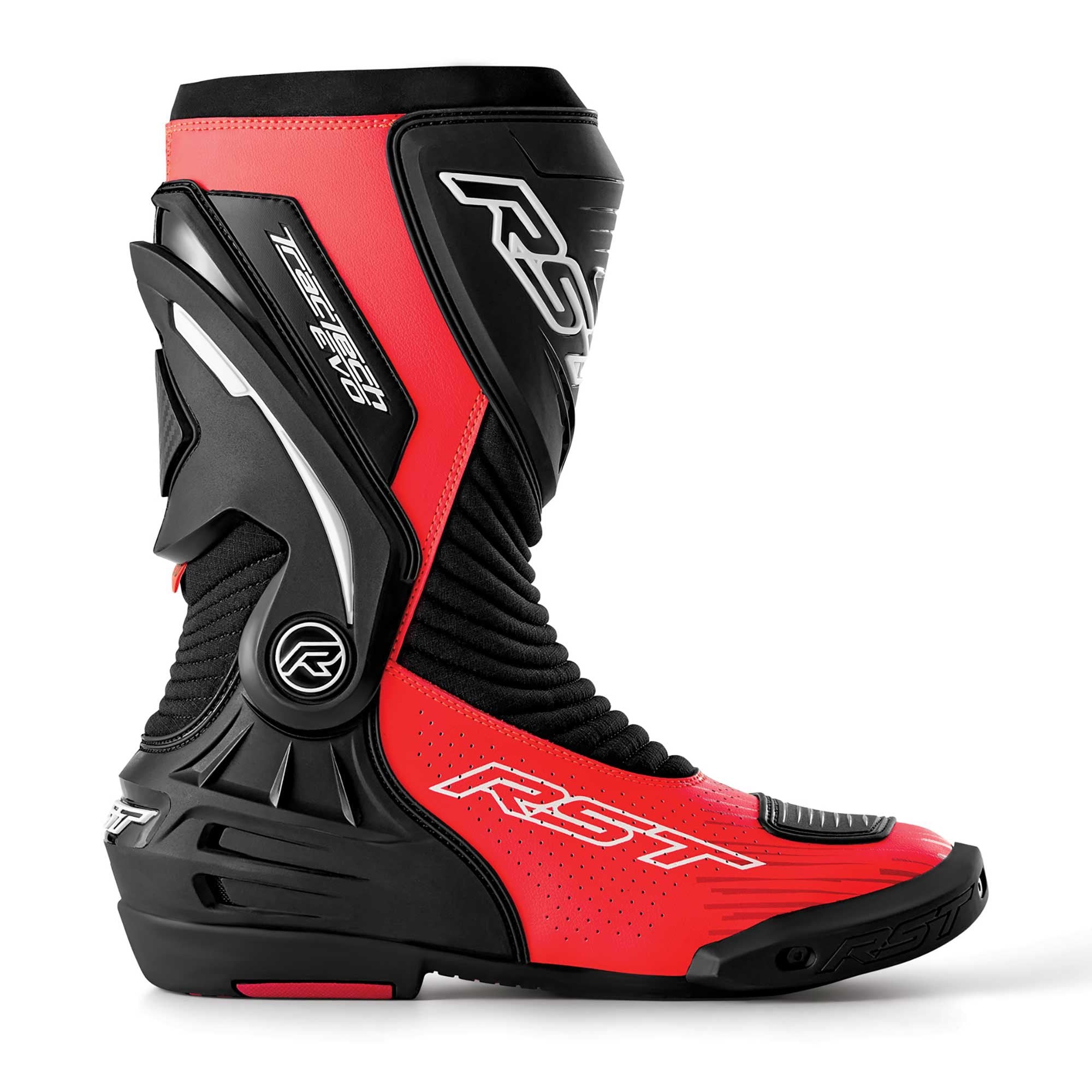 RST Motorcycle Race | Road Boots - Tractech Evo D3O (Black / Flo Red)