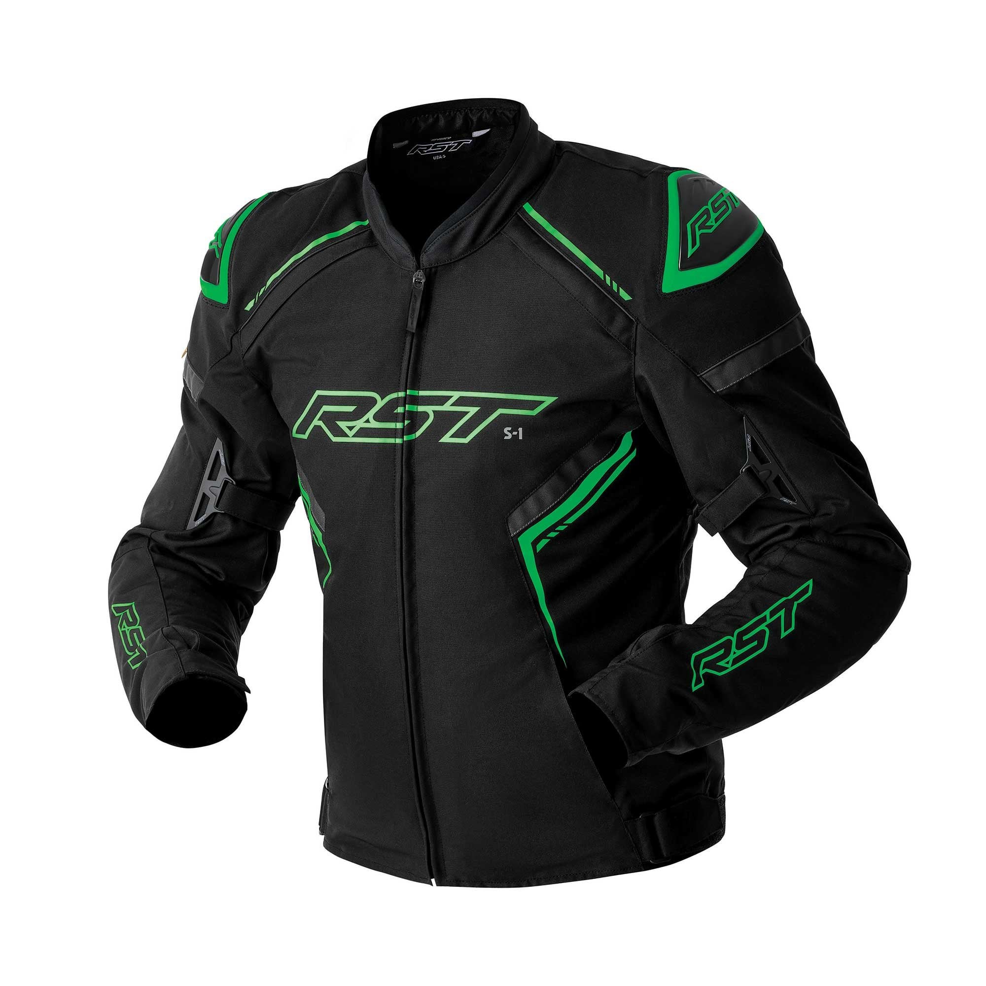 RST Motorcycle Sports | Road Textile Jacket - S1 D3O Armour (Black / Grey / Flo Green)