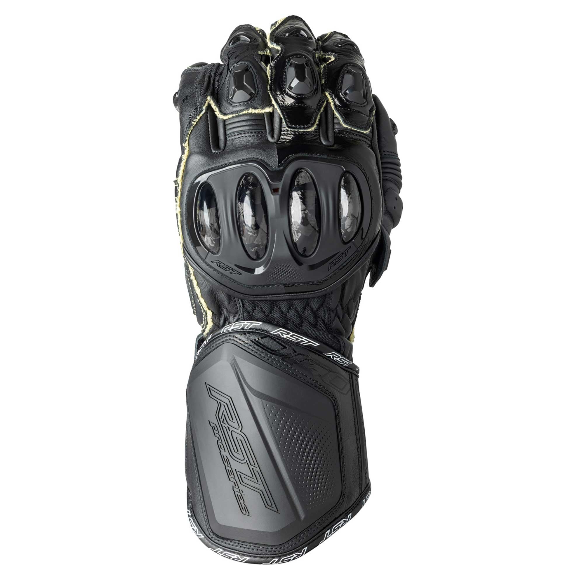 RST Motorcycle Race | Road Leather Gloves - Pro Series GP D3O Armour (Black / Black)