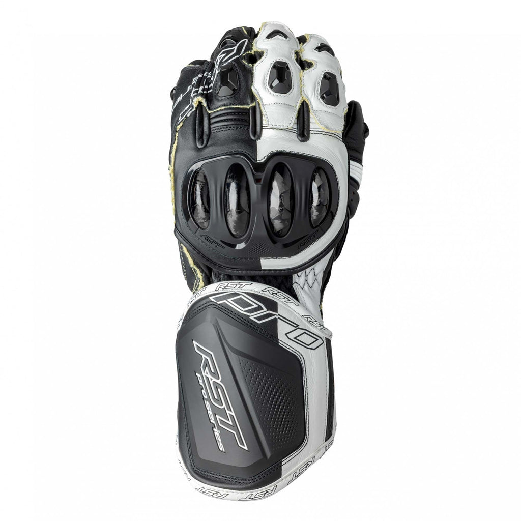 RST Motorcycle Race | Road Leather Gloves - Pro Series GP D3O Armour (Black / White)