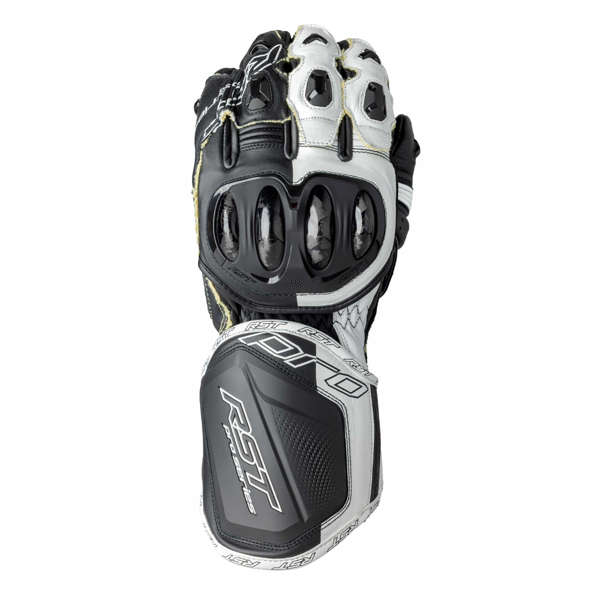 RST Motorcycle Race | Road Leather Gloves - Pro Series GP D3O Armour (Black / White)