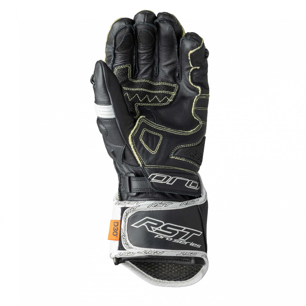 RST Motorcycle Race | Road Leather Gloves - Pro Series GP D3O Armour (Black / White)