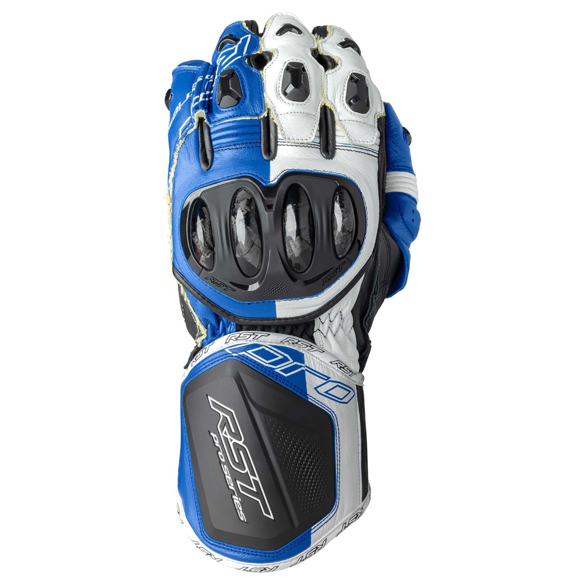 RST Motorcycle Race | Road Leather Gloves - Pro Series GP D3O Armour (Black / Blue)
