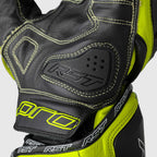RST Motorcycle Race | Road Leather Gloves - Pro Series GP D3O Armour (Black / Flo Yellow)