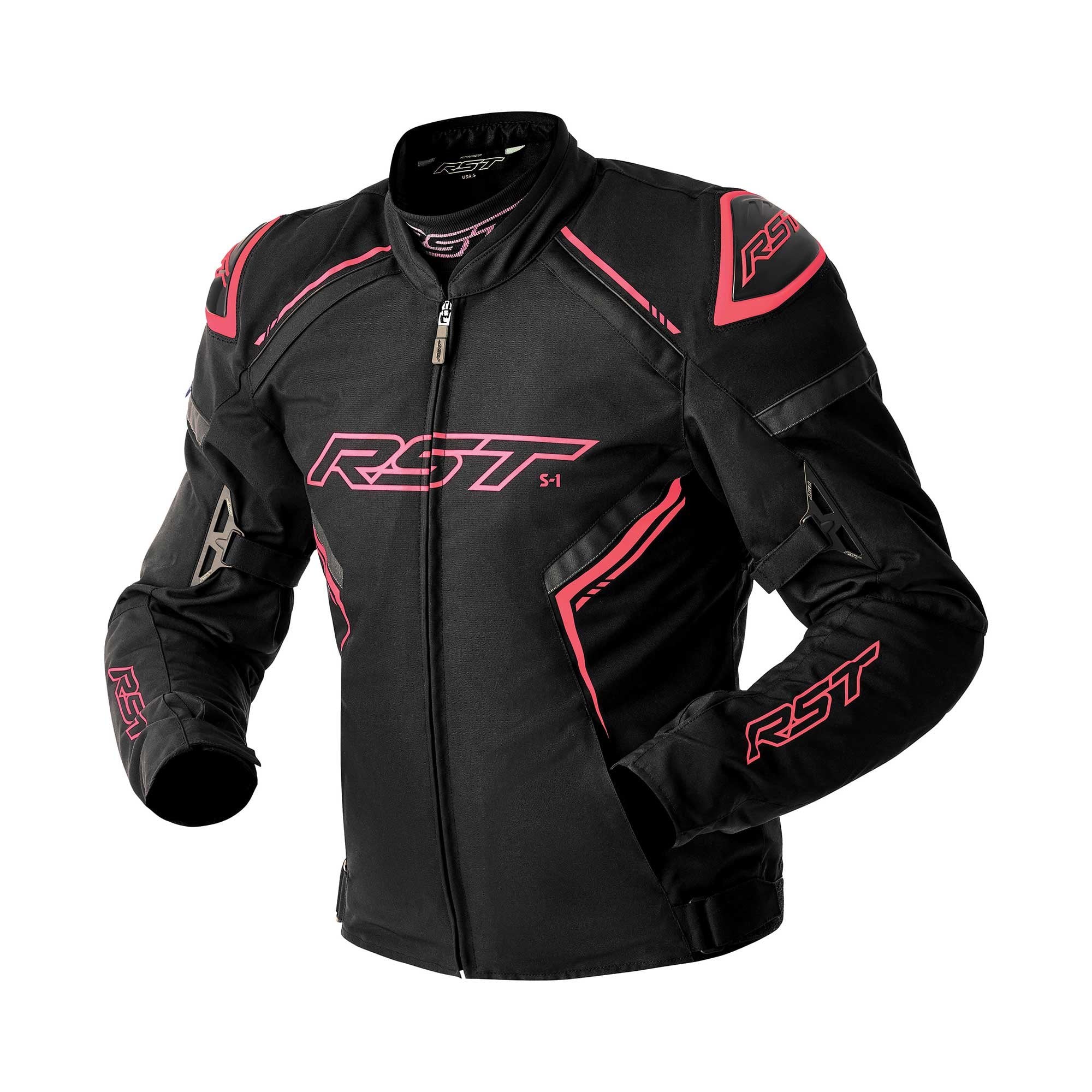 RST Women's Motorcycle Textile Jacket - S1 D3O Waterproof (Black / Flo Pink)