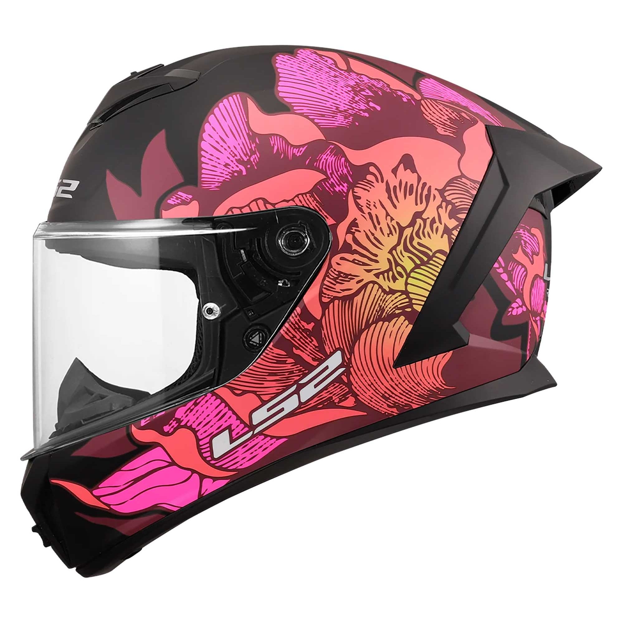LS2 Motorcycle Road Helmet - FF820 Rapid 3 Poppies (Matt Black/Pink)
