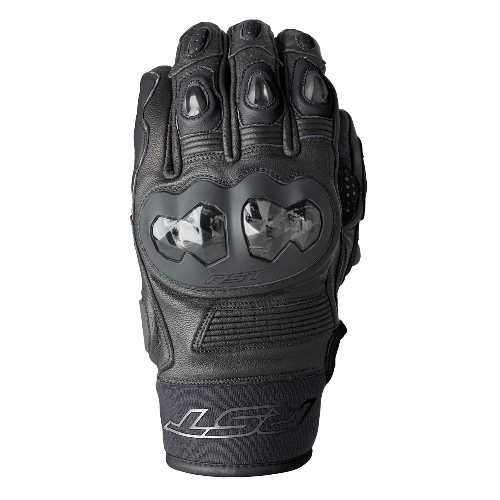 RST Motorcycle Sports Leather Short Gloves - Freestyle 3 D3O Armour (Black / Black)