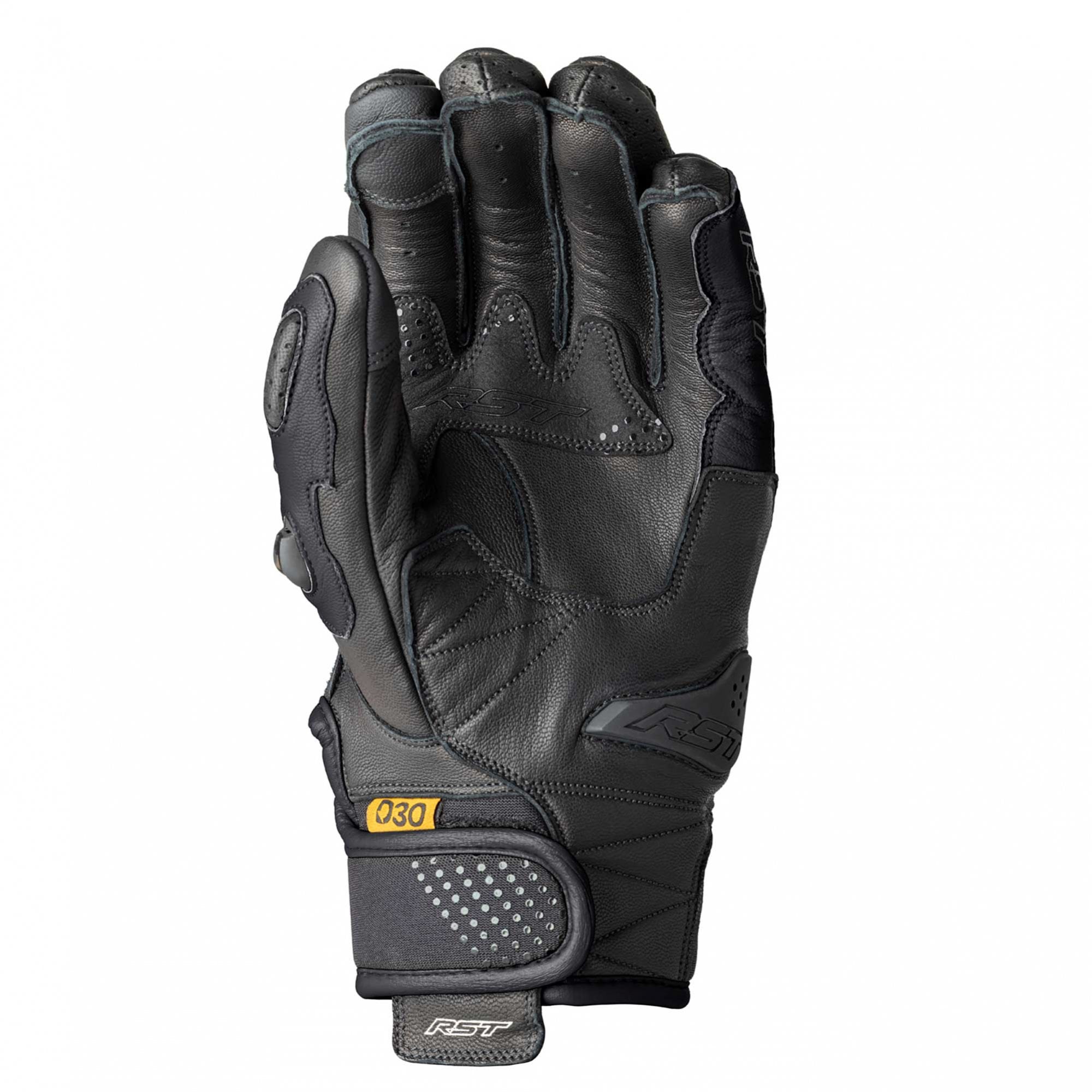 RST Motorcycle Sports Leather Short Gloves - Freestyle 3 D3O Armour (Black / Black)