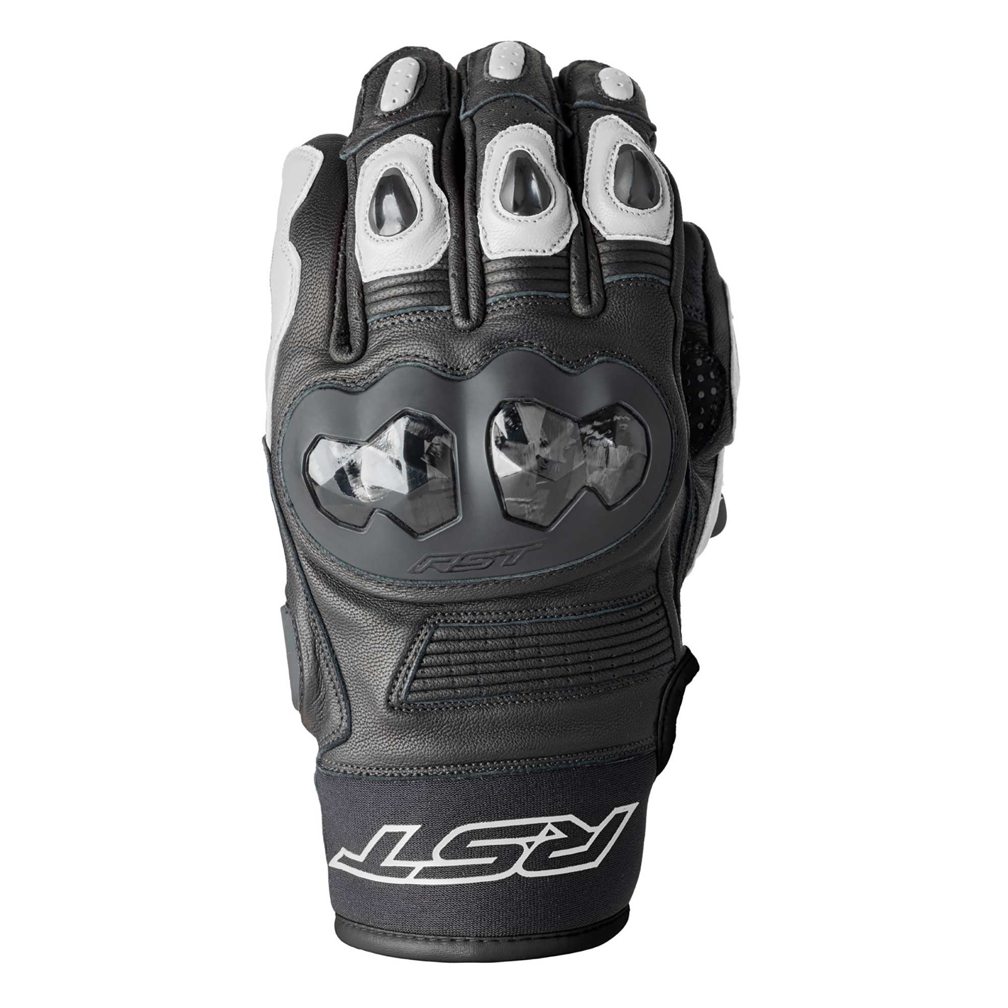 RST Motorcycle Sports Leather Short Gloves - Freestyle 3 D3O Armour (Black / White)